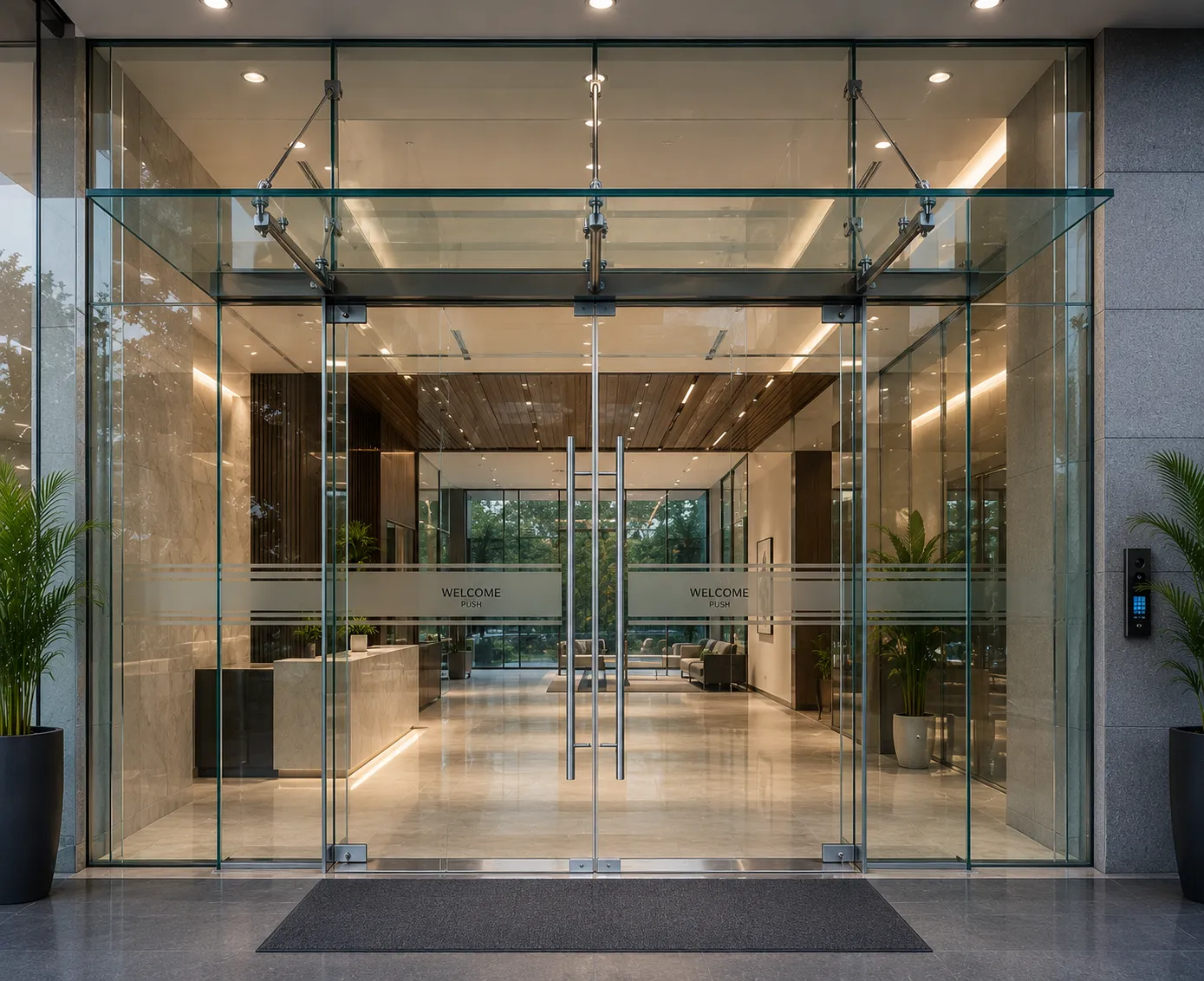 Glassdoor and entrance system